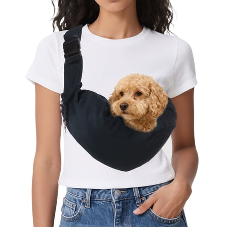 Uxcell Dog Sling Carrier for Small Dogs and Cats Up to 16.5 Lbs, Adjustable Buckle with Pocket Pet Sling Carrier Safety Harness, (Dark Blue, 1 Pcs) Intended for Outdoor / Camp / Travel