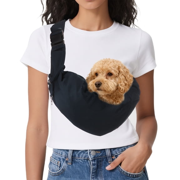 Uxcell Dog Sling Carrier for Small Dogs and Cats Up to 16.5 Lbs, Adjustable Buckle with Pocket Pet Sling Carrier Safety Harness, (Dark Blue, 1 Pcs) Intended for Outdoor / Camp / Travel