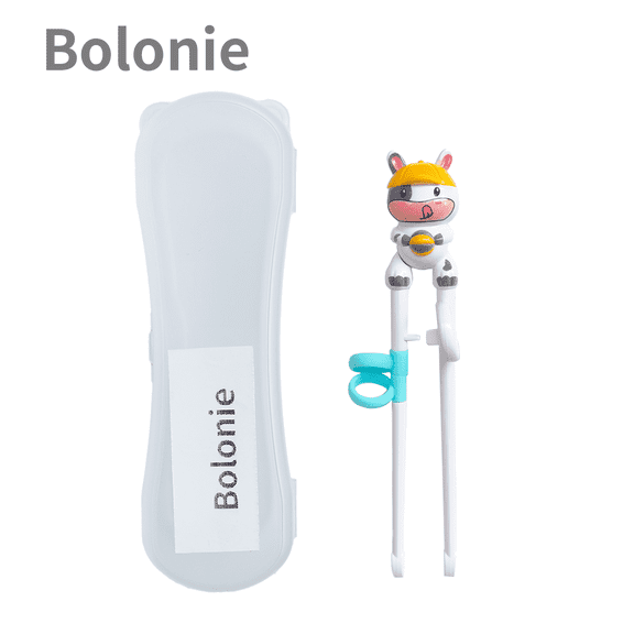 Kids Chopsticks – Bolonie Fun and Functional Training Chopsticks for Kids - Set of 1 Pair with Case, White Cow Design