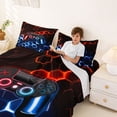 thumbnail image 4 of meiyoeat Gradient Gamepad Full Size Sheets for Boys Gamers, Neon Honeycomb Red Blue Gaming Bed Sheets, 4 Pieces, 1 Flat Sheet, 1 Fitted Sheet and 2 Pillowcases, 4 of 6