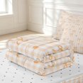 thumbnail image 6 of Manfei Modern Checkered Zipper Queen Comforter Set with Fitted Sheet and 2 Pillowcases,Cute Bow Zipper Bedding Set,Orange Beige,Reversible,4pcs, 6 of 8