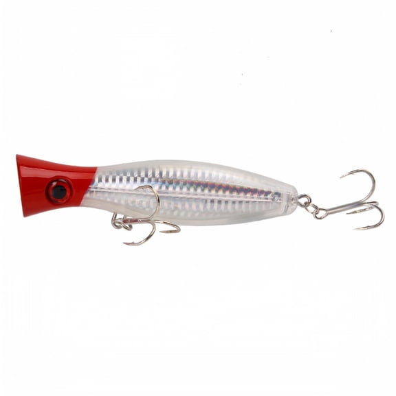 Topwater Popper Fishing Lure, Hard Bait with Treble Hooks for Bass Striper and Saltwater Fishing, Red Silver, 1.41 oz, 4.92 Inch