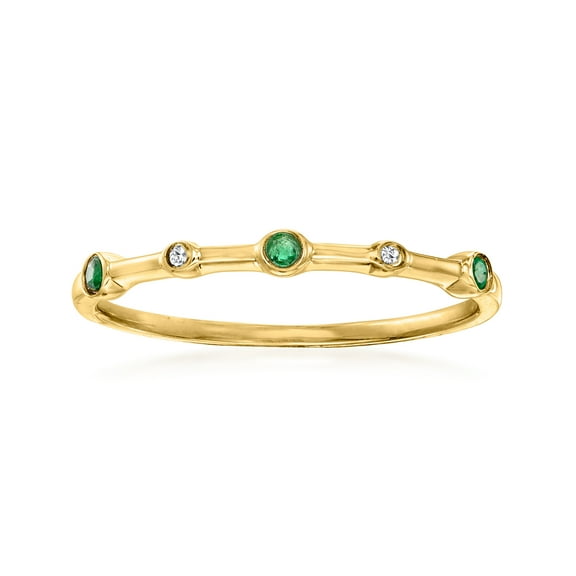 Pure Collection by Ross-Simons Emerald- and Diamond-Accented Ring 14kt Yellow Gold, Women's, Adult