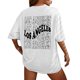 thumbnail image 1 of Camiseta gráfica con hombros caídos para mujer: camiseta informal con estampado de letras novedoso, corte holgado y múltiples tallas., 1 of 5
