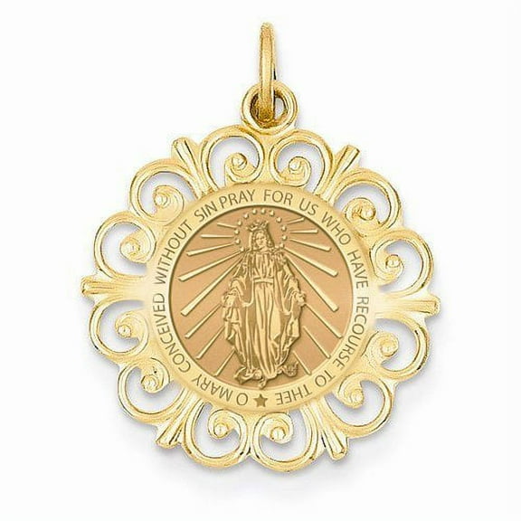 Round Filigree Miraculous Medal - 1 Inch X 1 Inch -Solid 14K Yellow Gold