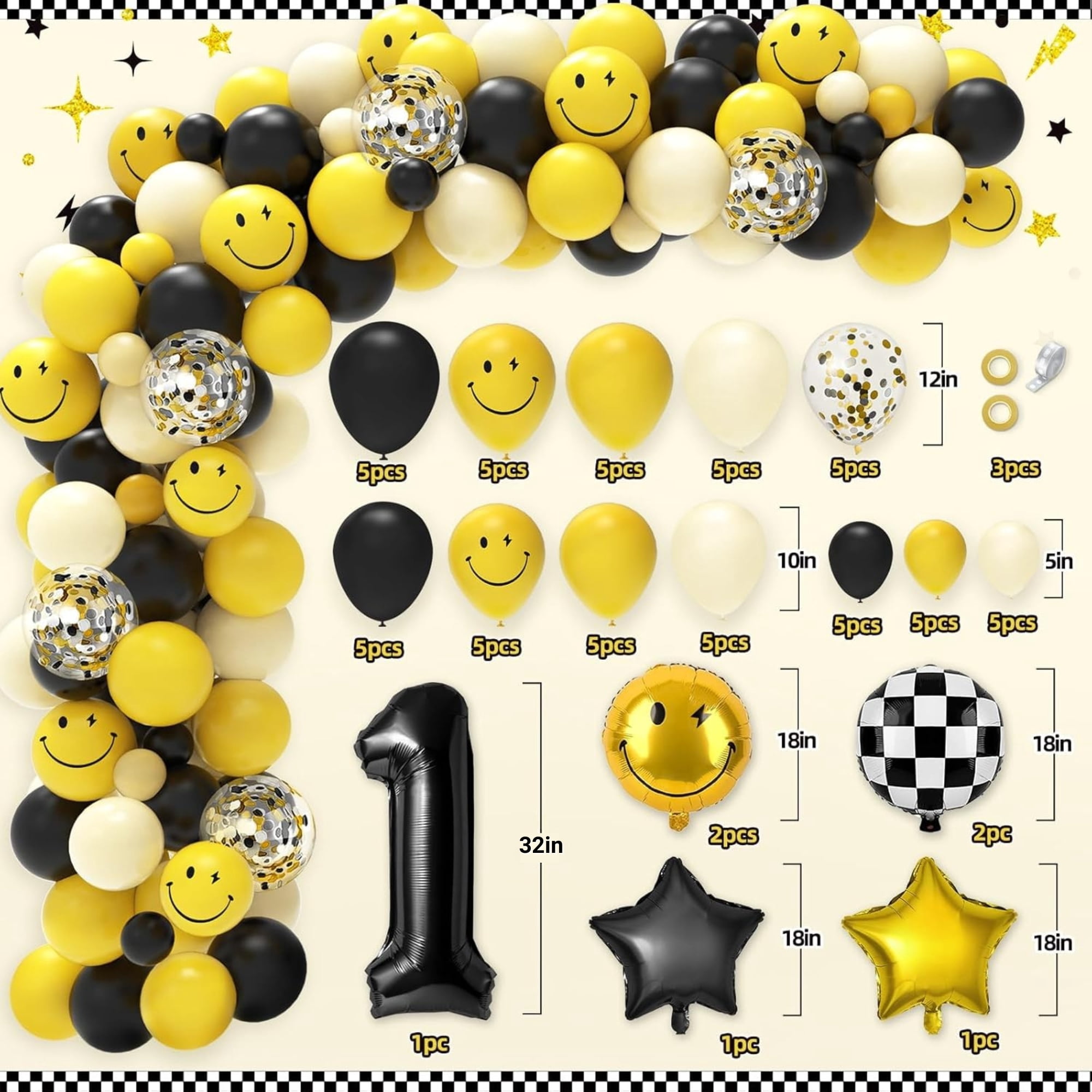 EMPIRE PARTY Supply 1st Birthday Party Decoration Kit, One Happy Dude Theme, Backdrop, Balloon Arch, ONE Boxes, High Chair Banner, Unisex