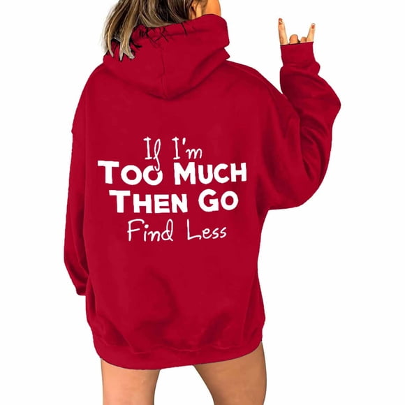 Letter Print Pullover Hoodie Winter Crewneck Long Sleeve Casual Sweatshirt Sweatshirt Zipper Hoodies Women Pocket Hoodie Women Pullover Sweaters Cover Your Oversized Hoodies for Red L
