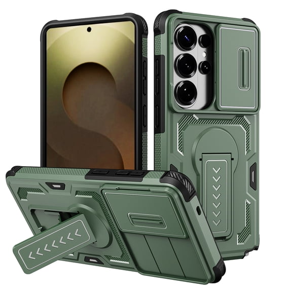 Compatible with Samsung Galaxy S26 Ultra Case with Sliding Camera Cover & Adjustable Kickstand, Rugged Shockproof Bumper Cases Heavy-Duty Protective Phone Cover, Green