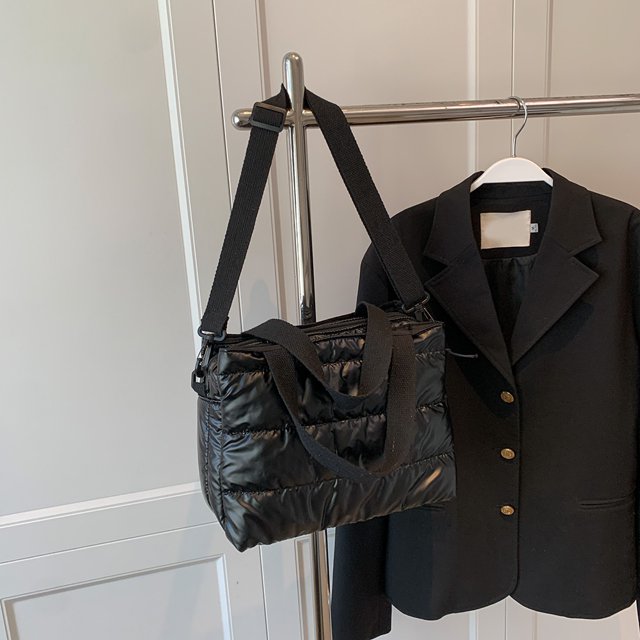 Bolsos Cruzados Bolso acolchado de algodón de invierno bandolera de mujer acolchado a rayas para fiesta (negro)