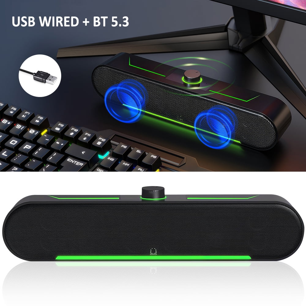 VTIN Dual 2'' Bluetooth 5.3 Computer Speakers, HiFi Stereo Sound, Breathing LED, Top Volume Knob, USB-Powered Wired Soundbar for PC, Desktop, Laptop & Monitor