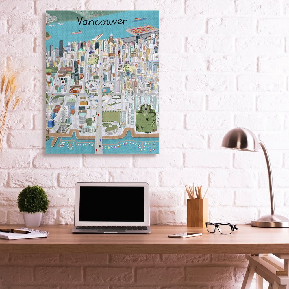 Stupell Industries Colorful Vancouver Canada Landmark Seaport Cityscape Canvas Wall Art Design by Carla Daly, 36" x 48"
