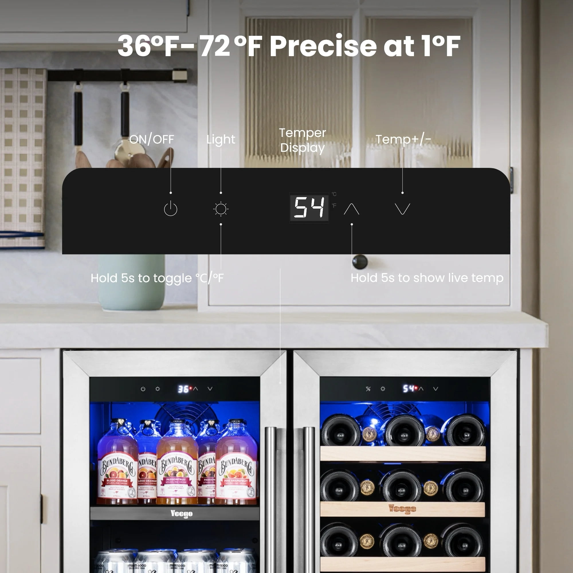 Yeego 30 inch Wine and Beverage Cooler Refrigerator, Hold 80 Cans and 33 Bottles Dual Zone Wine Fridge with French Door, Built-in or Freestanding