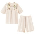 thumbnail image 6 of Nmnitkp Children's Summer Solid Color Thin Home Clothing With Ruffle Short Sleeve Round-Neck Blouses Set Beige,4-5Years, 6 of 6