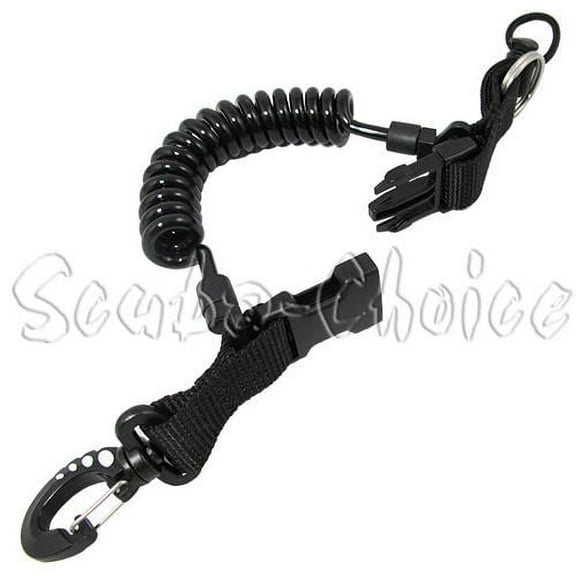 Scuba Diving Shark Coil Lanyard with 1 Snap and Quick Release Buckles Black
