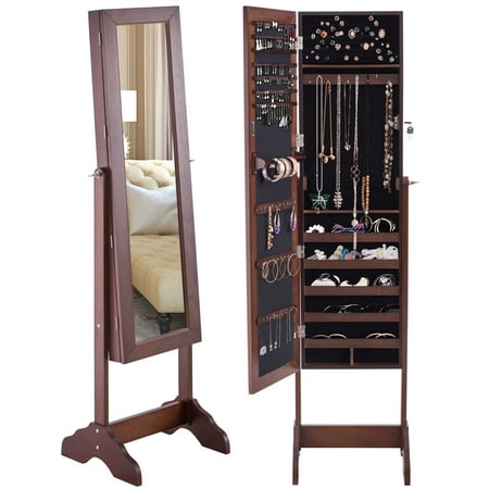 Costway Mirrored Jewelry Cabinet Armoire Storage Organizer Box w/ Stand Christmas Gift