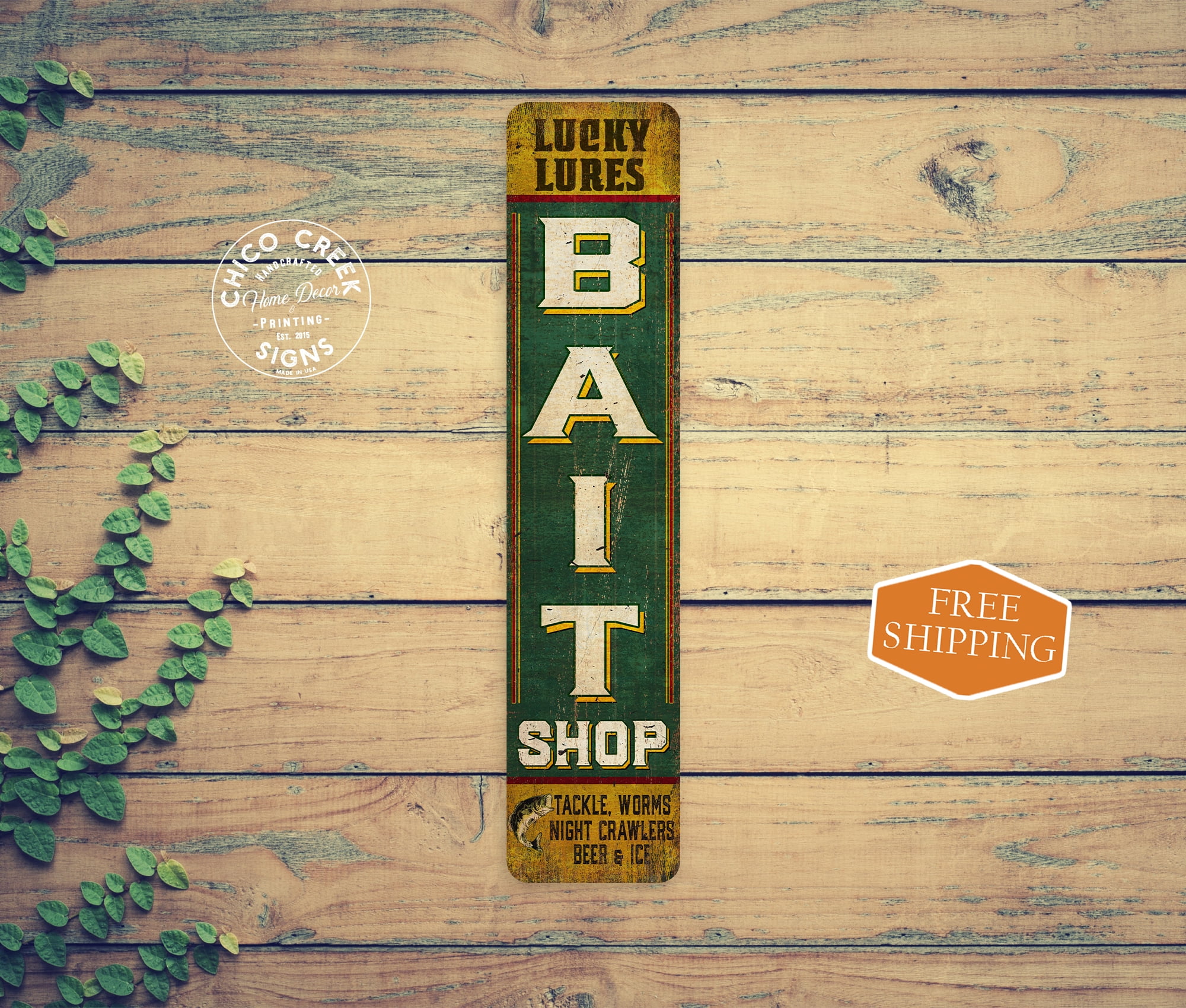 Bait Shop Tackle Sign Rustic Looking Sign Fishing Sign Mancave Garage Décor  Gift 4x18 104182001034 