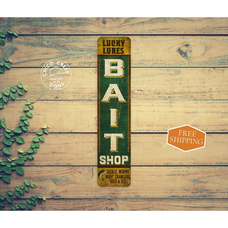 Bait Shop Tackle Sign Rustic Looking Sign Fishing Sign Mancave Garage Décor  Gift 4x18 204182001034