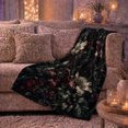 thumbnail image 6 of Vintage Burgundy Lilies, Ivory Blossoms and Shadowed Leaves Cozy Flannel Blanket, Dark Botanical Home Decor for Women, Living Room and Bedroom, Anniversary Gift, 6 of 9