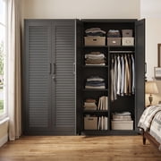 Marcree Metal Storage Cabinet with Lock, Black 71” Steel Storage Wardrobe Cabinet, Employees Locker Closet Clothing Coat Steel Wardrobe Cabinet with Hanging Rod for Garage, Gym, Home Office