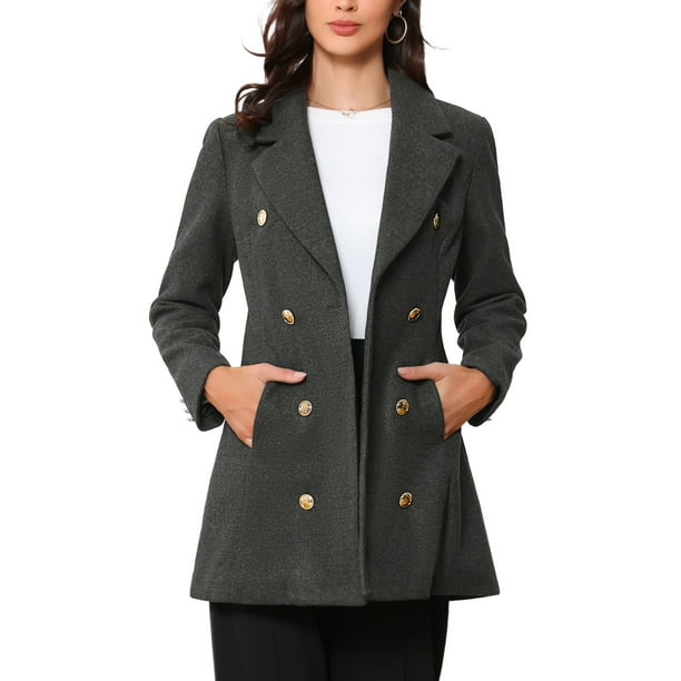 Abrigo de invierno INSPIRE CHIC para mujer, abrigo de doble botonadura con solapa en pico, talla S, gris oscuro