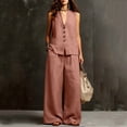 thumbnail image 4 of SOOMLON Matching Sets Women Outfits Plus Size V Neck Button Sleeveless Tees Loose Pants with Pockets 2 Piece Summer Set, 4 of 6