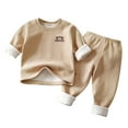 thumbnail image 2 of Jinhomg Kids Toddler Infant Outfits 2Pcs Boys Girls Winter Warm Fleece Lined Clothing Set Cute Bear Print Pajama Tops and Pants Coffee 18 Months, 2 of 4