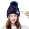 thumbnail image 2 of ICHUANYI Women's Winter Hat Solid Fuzzy Lined Chunky Beanie with Pom Ball, 2 of 3