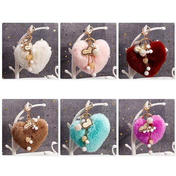 SPRING PARK Plush Heart Keychain Key Ring Holder Pendant Gift Bag Or Car Hang On Woman