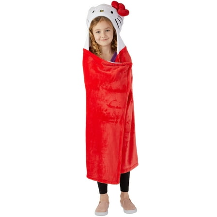 Hello Kitty Kids Hooded Throw, Wearable Plush, Red