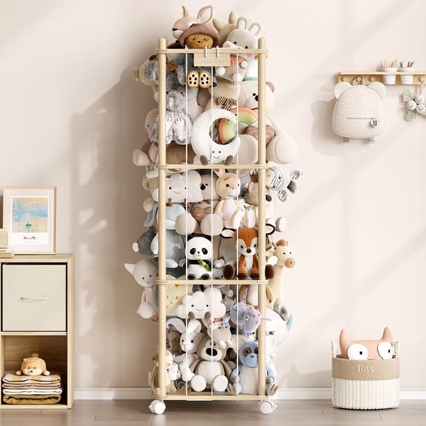 Organizador de peluches en forma de zoológico de madera con ruedas para dormitorio infantil
