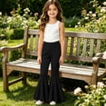 thumbnail image 6 of EnJoCho Toddler Girls Baggy Bell-Bottom Pants Loose Wide Leg Elastic High Waist Ruffled Flared Trousers Little Girls Soft Knit Flared Pants Elastic High Waist Bell Bottom Pants, 6 of 7