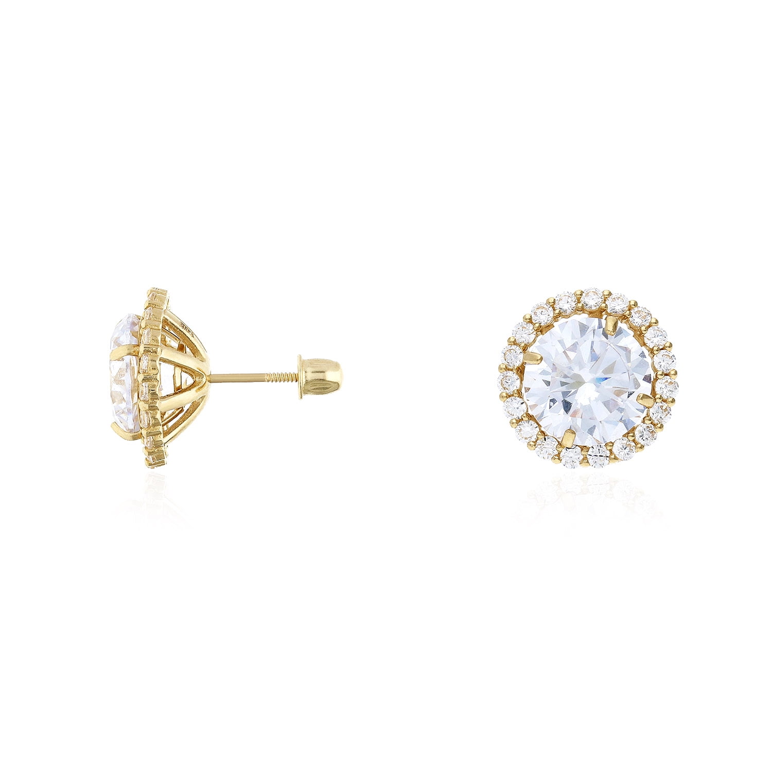 14K Solid Yellow Gold Created Diamonds Bridal Halo Stud Earrings Jackets 