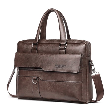 UNIXINU Mens PU Leather Laptop Bag Briefcase, Computer Messenger Bag, Business Work Travel Laptop Shoulder Bag, Fits 14-15 Inch Laptops, Deep Brown
