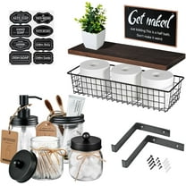 Ahot 6Pcs Bathroom Accessories Set Complete - Toothbrush Holder, Lotion Soap Dispenser, 2 Mason Jars, Soap Dish, Toilet Paper Basket, Rustic Farmhouse Decor (Brown, 6Pcs Bathroom Set)