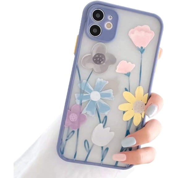Compatible for iPhone 12 Case [Not fit iPhone 12 Pro 6.1‘’] for Clear Frosted PC Back 3D Floral Girls Woman and Soft TPU Bumper Silicone Slim Shockproof Case for iPhone 12 6.1''-Navy Blue