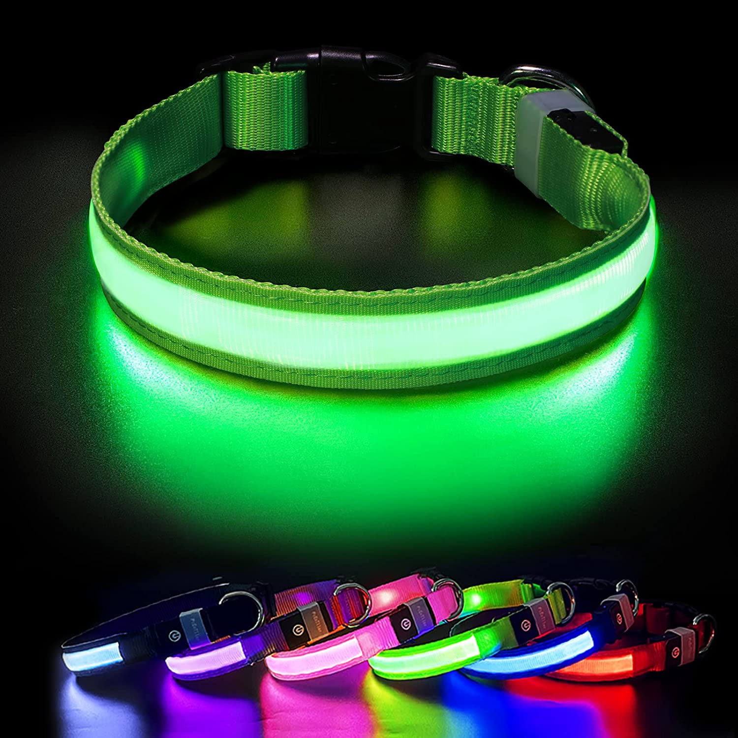 rustfri kritiker rapport PcEoTllar Light up LED Dog Collar, Waterproof Rechargeable for Night  Walking RGB Colorful Adjustable Safety Dog Collar for Large Dogs (Green) -  Walmart.com