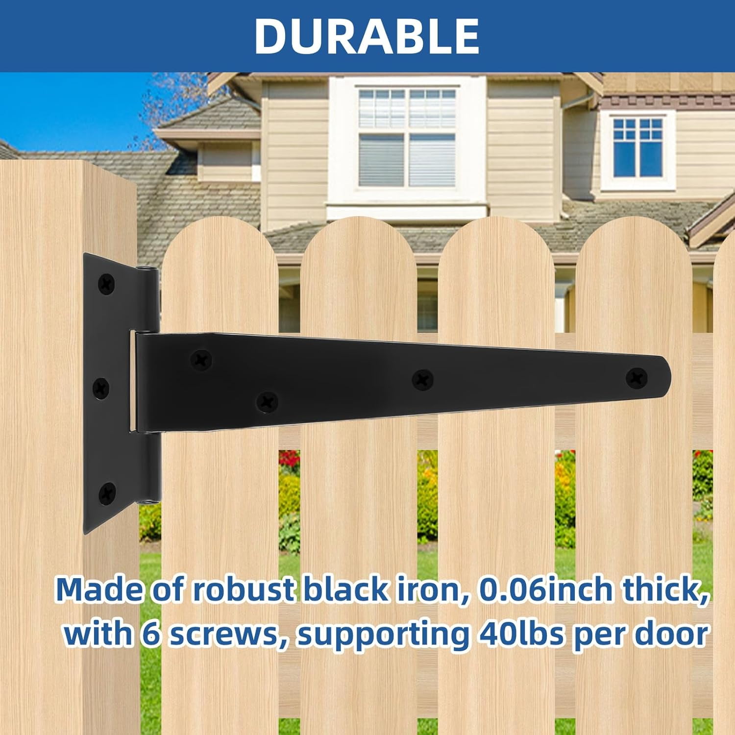 ABCISI T-Strap Barn Door Hinges, Shed Door Heavy Duty Hinges Gate Strap Hinges, Black Wrought Hardware Iron Rustproof (5inch, 4 PCS)