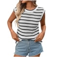 thumbnail image 2 of WHLBF Tank Tops for Women Sleeveless Stripe Casual Summer Round-Neck Shirt Black L, 2 of 9