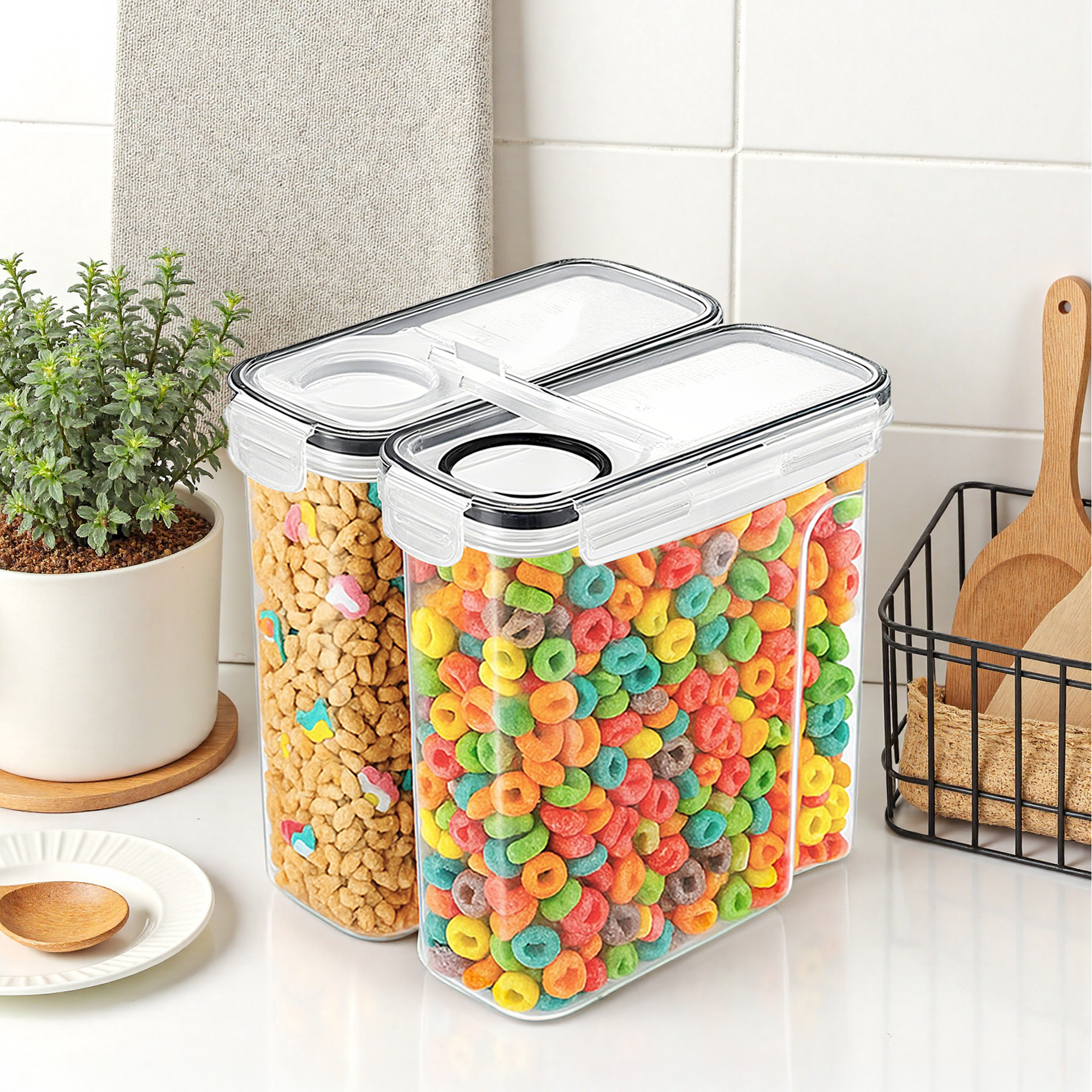 Cereal Container Set of 4, Food Storage Containers with Lids Airtight Plastic Cereal Keeper Dispenser for Kitchen Pantry, 138.8 fl oz