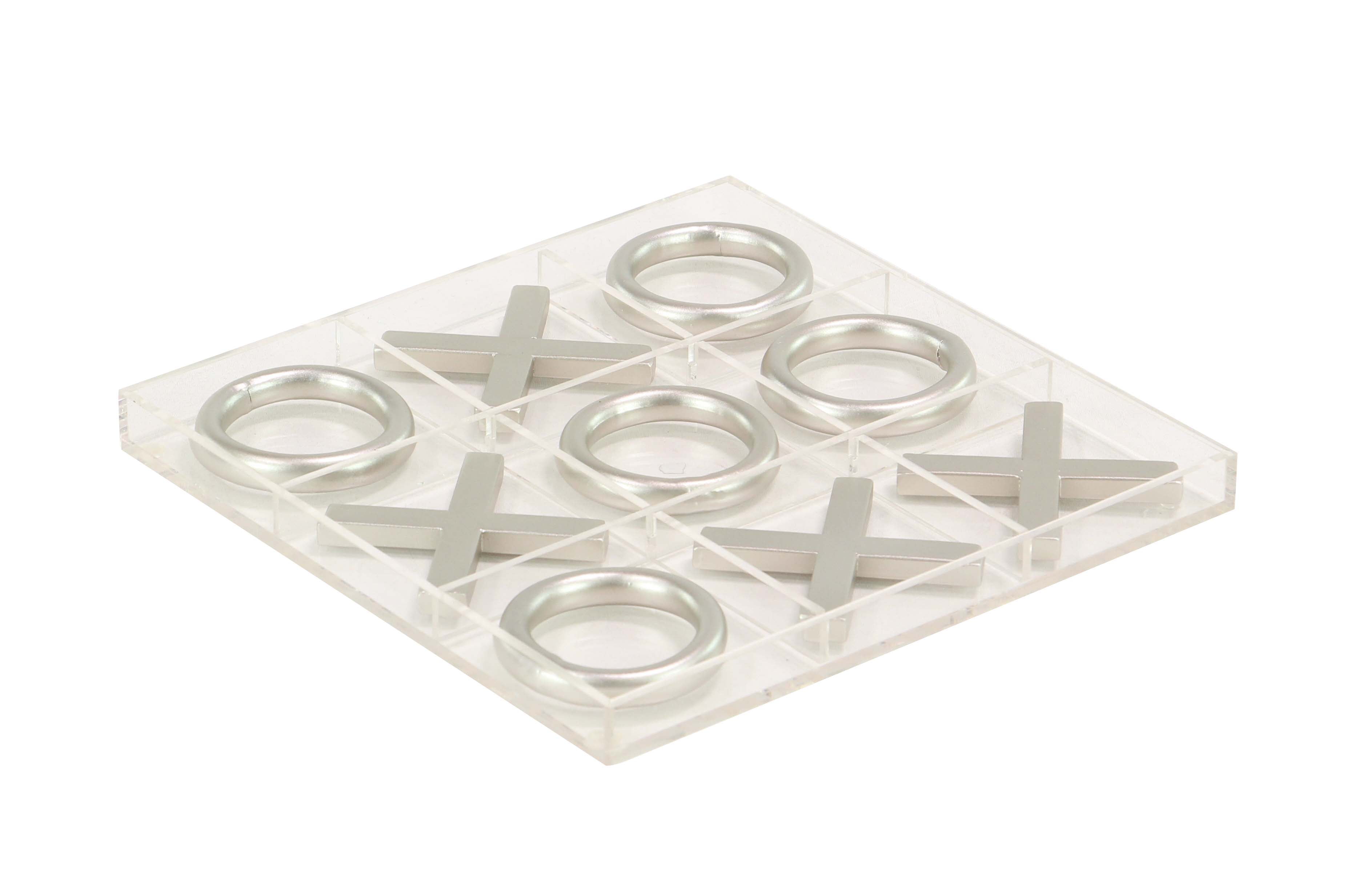 Decmode Modern Acrylic and Metal Silver Tic Tac Toe Decor, Silver