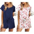 thumbnail image 1 of Ensemble de Pyjama 2 Pcs pour Femmes Manches Courtes Vêtements de Nuit Doux Col Rond Ensemble de Shorts Imprimés avec Poches P-TTG, 1 of 5