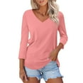 thumbnail image 2 of FCLoft Women's Summer Casual Loose Tops - 3/4 Sleeve V-Neck Color Block T-Shirts Tees, 2 of 7