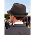 thumbnail image 4 of Gustave Men's Felt Trilby Fedora Hat Short Brim Panama Jazz Hat Classic 1920s Gangster Party Dress Hat for Unisex - Brown, 4 of 8