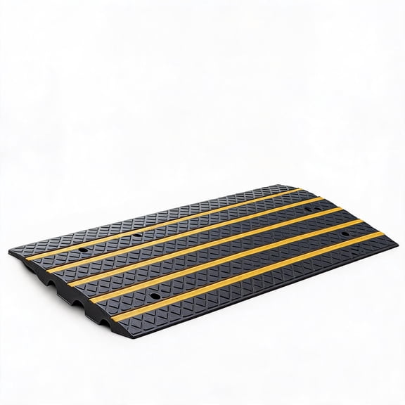 Heavy Duty Rubber Threshold Ramp 3 Inch Rise Single Pack 33000 lbs Capacity Non-Slip Textured Portable Ramp for Wheelchairs Scooters Doorways Driveways with Reflective Safety Strips