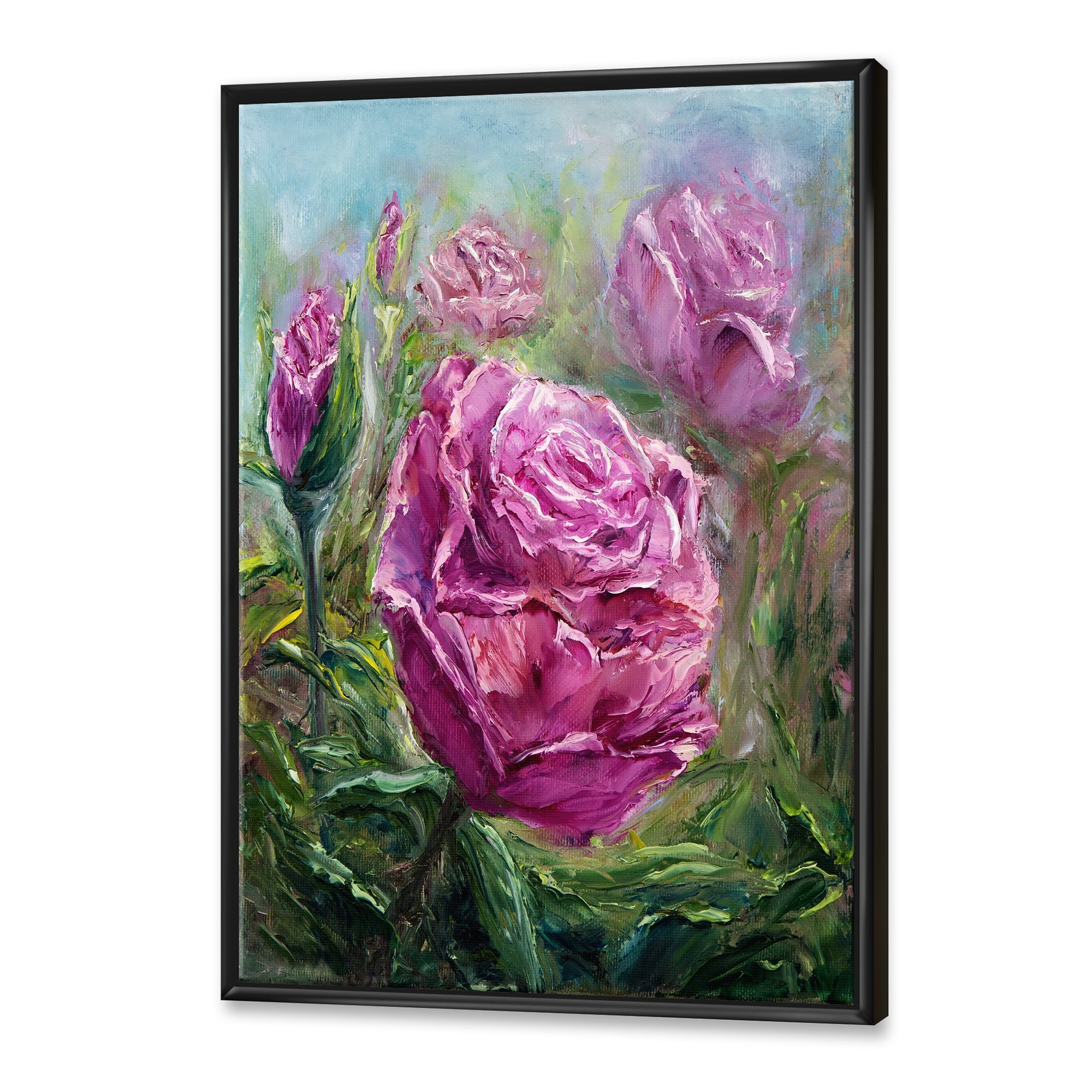 Abstract Pink Peonies 30 in x 40 in Framed Painting Canvas Art Print, by Designart