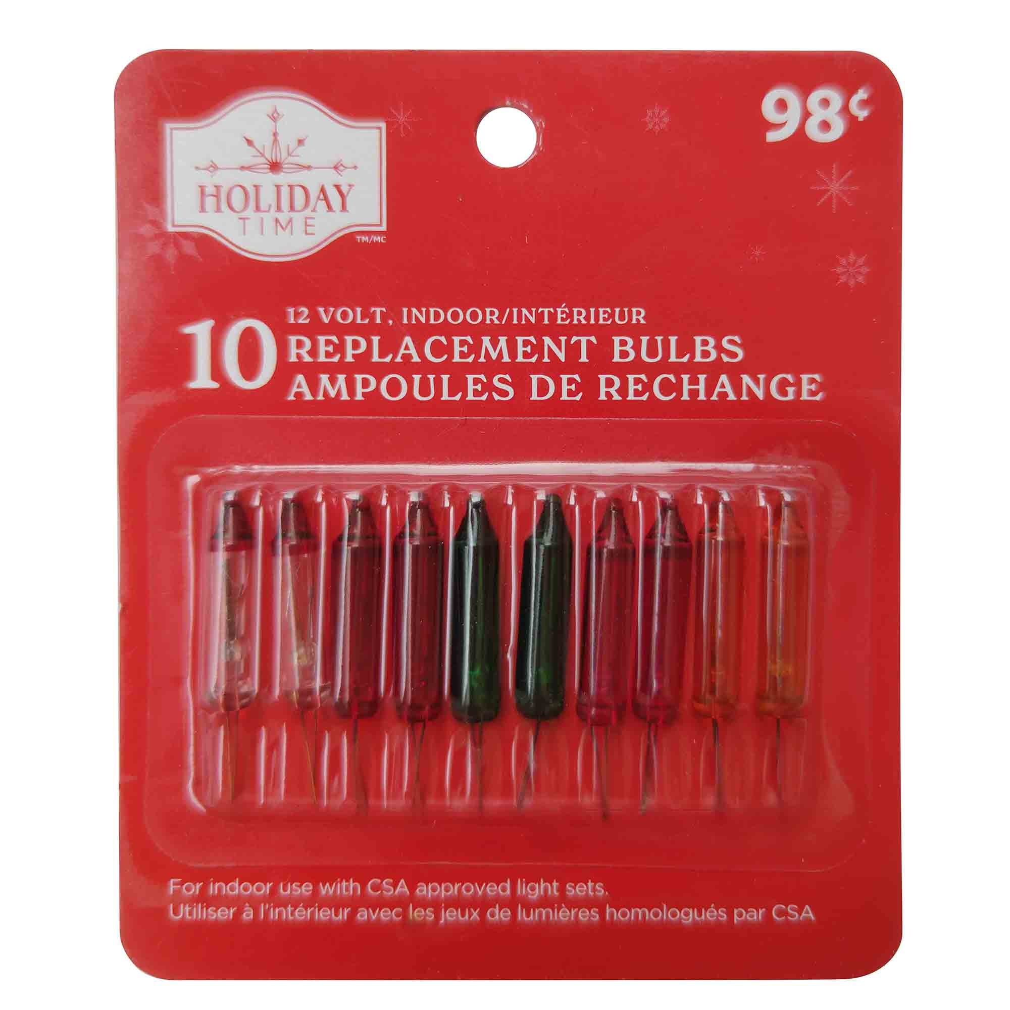 Mini ampoules de Noël de rechange, multicolores, 12 volts, par paquet de 10, Holiday Time