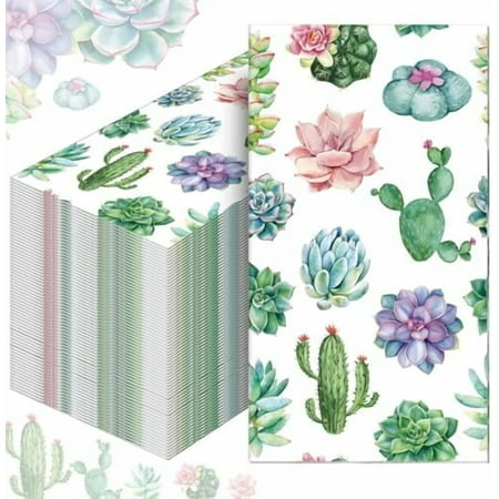 200 Pcs Succulents Cactus Guest Napkins Disposable Hand Towel Guest Paper Towels Summer Cactus Succulent Party Decorations Paper Hand Towels for Bathroom Birthday Baby Shower Dinner Napkin