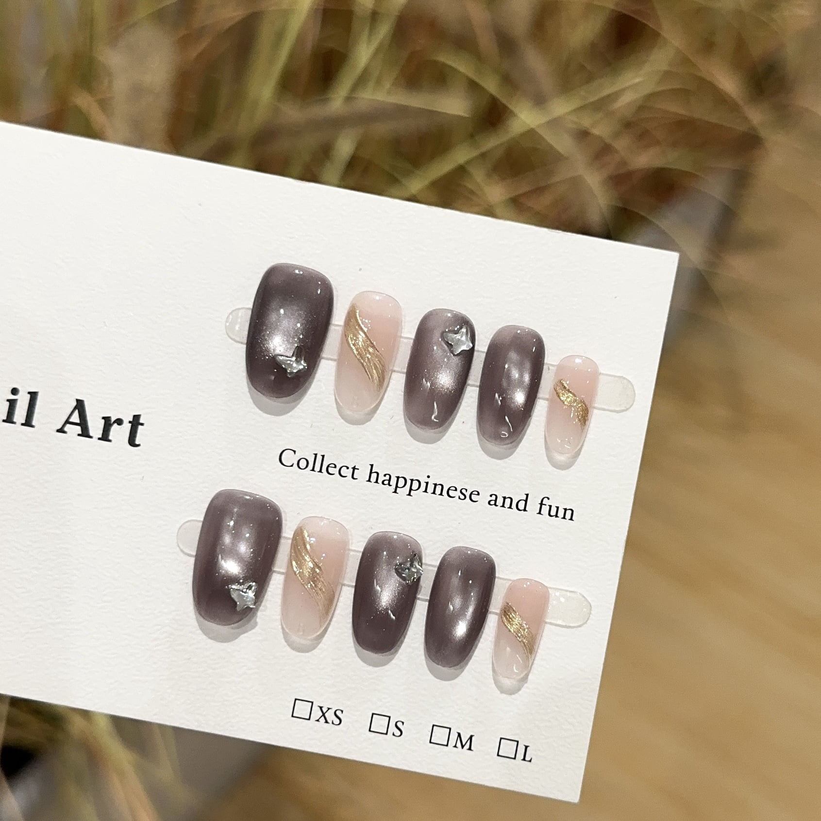 Purely handmade wearing nail advanced sense purple cat eye short nail art piece oval temperament light luxury fake nail patch