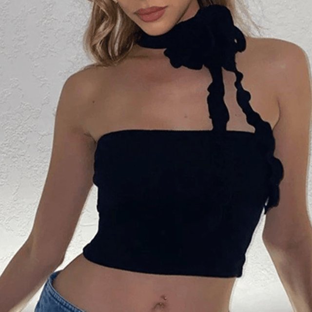 Chaleco Chaleco sin mangas para mujer Flores tridimensionales Damas Camis Top sin espalda Ygjytge Negro T M para Mujer