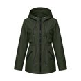 thumbnail image 5 of Staron Women Waterproof Hooded Jacket Zip V Neck Long Sleeve Casual Travel Loose Outdoor Coat with Pockets, Army Green XXL, 5 of 7